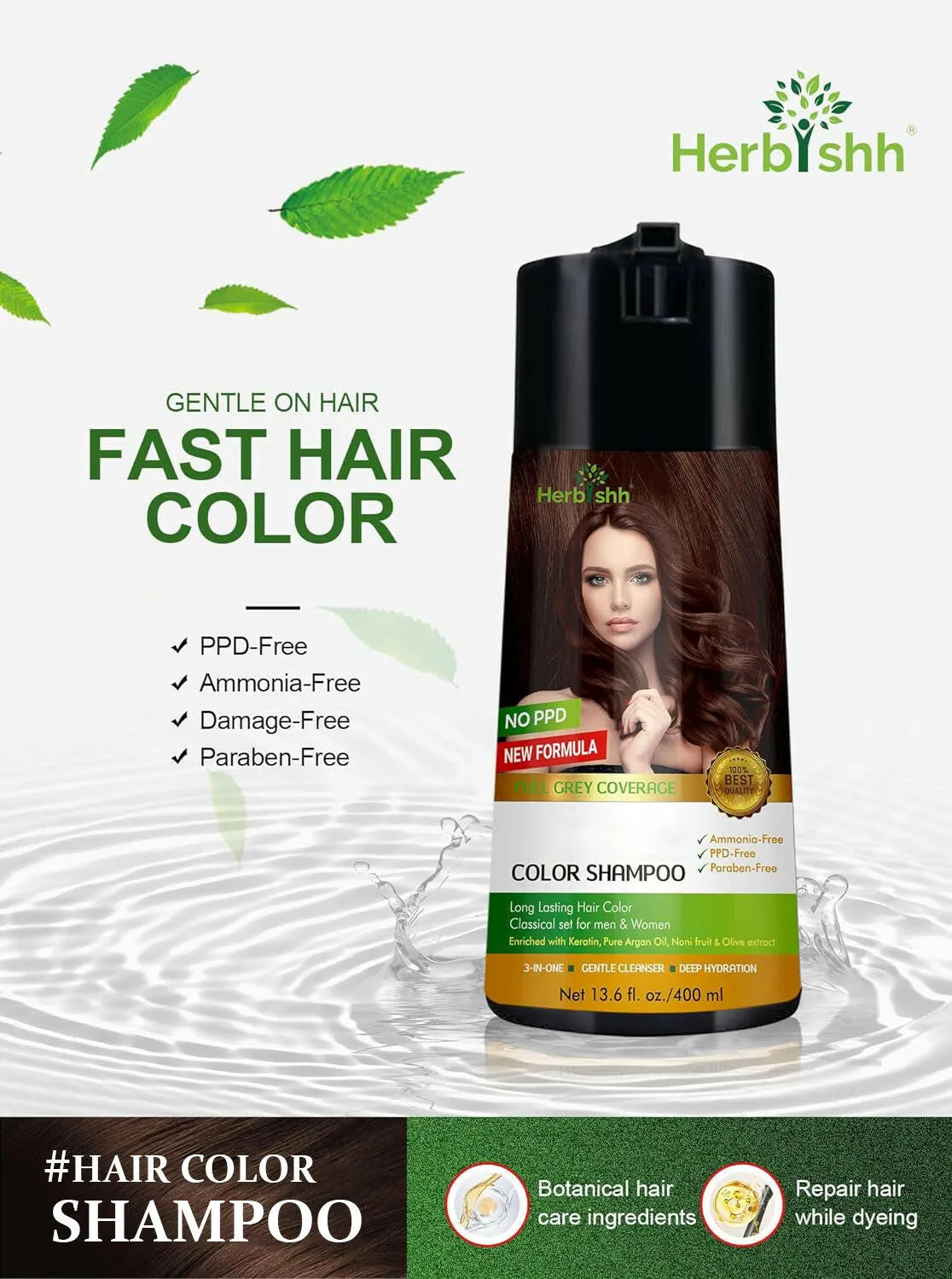 1pc PPD Free Natural Hair Dye Color Shampoo - Herbishh