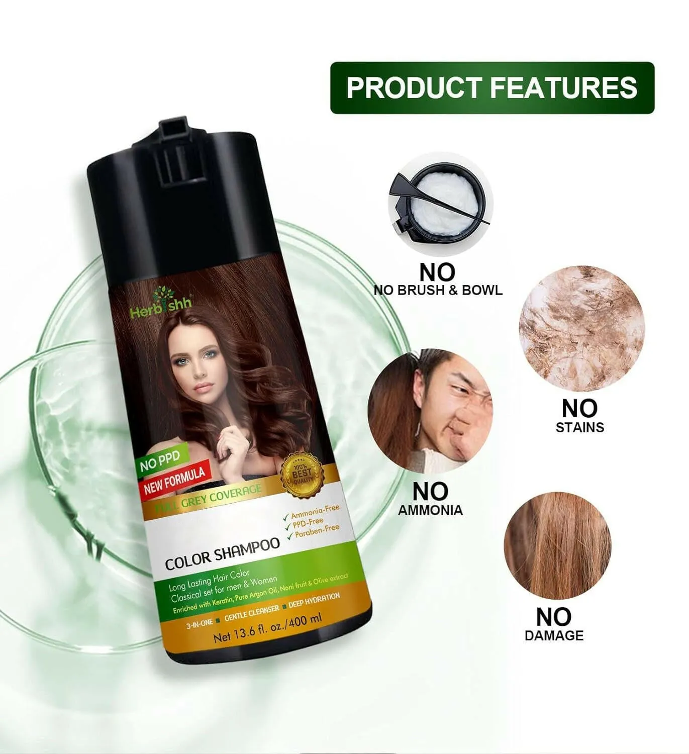 1pc PPD Free Natural Hair Dye Color Shampoo - Herbishh