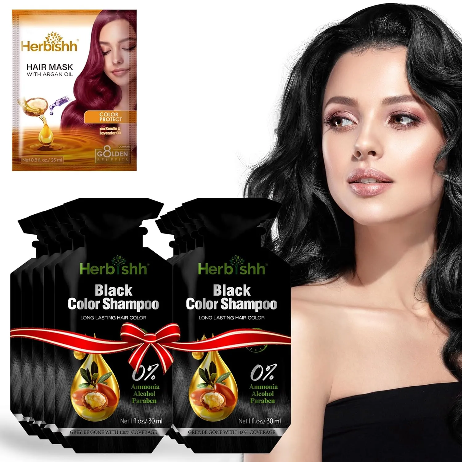 Ammonia Free Black  Hair Color Shampoo 10 Sachet - Herbishh