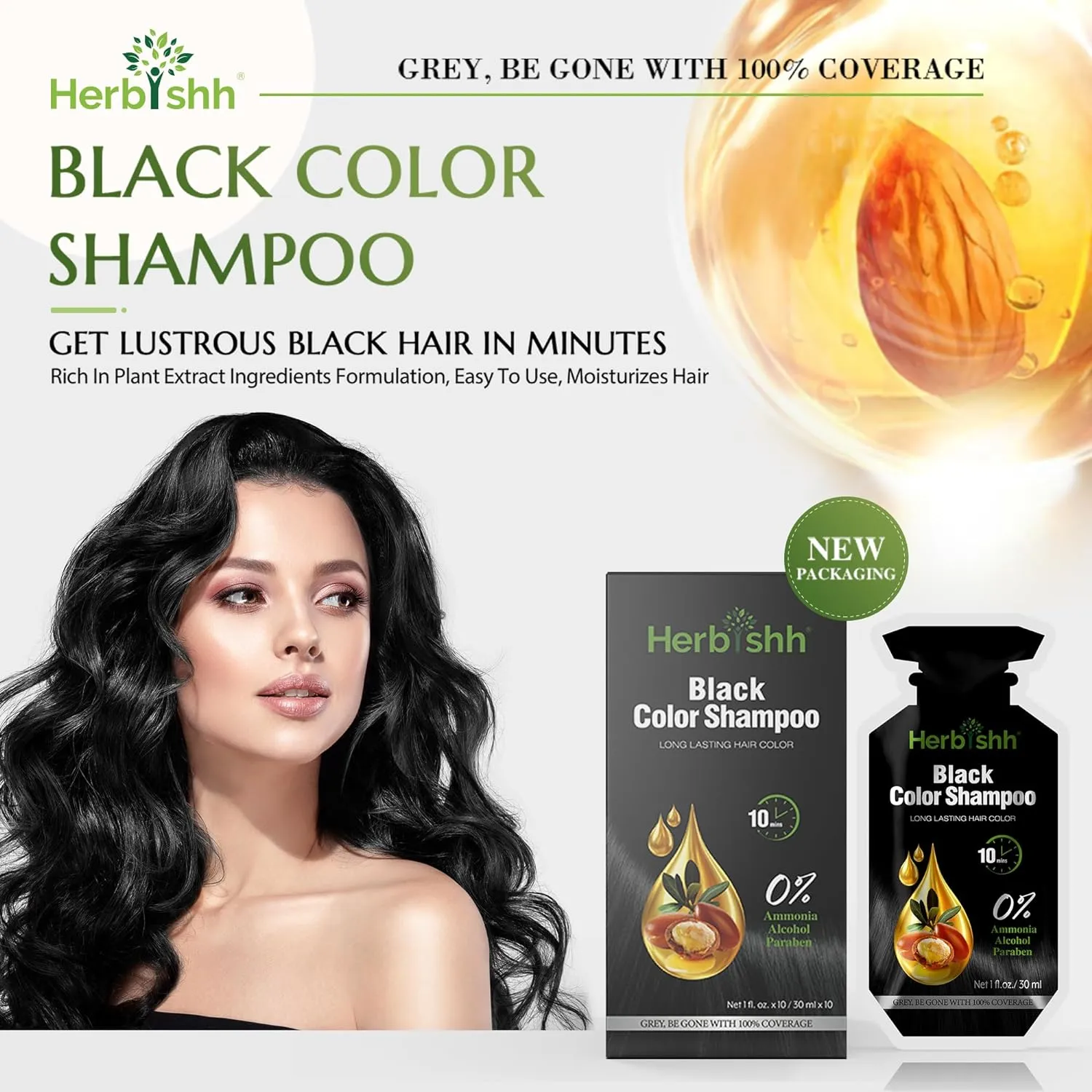 Ammonia Free Black  Hair Color Shampoo 10 Sachet - Herbishh