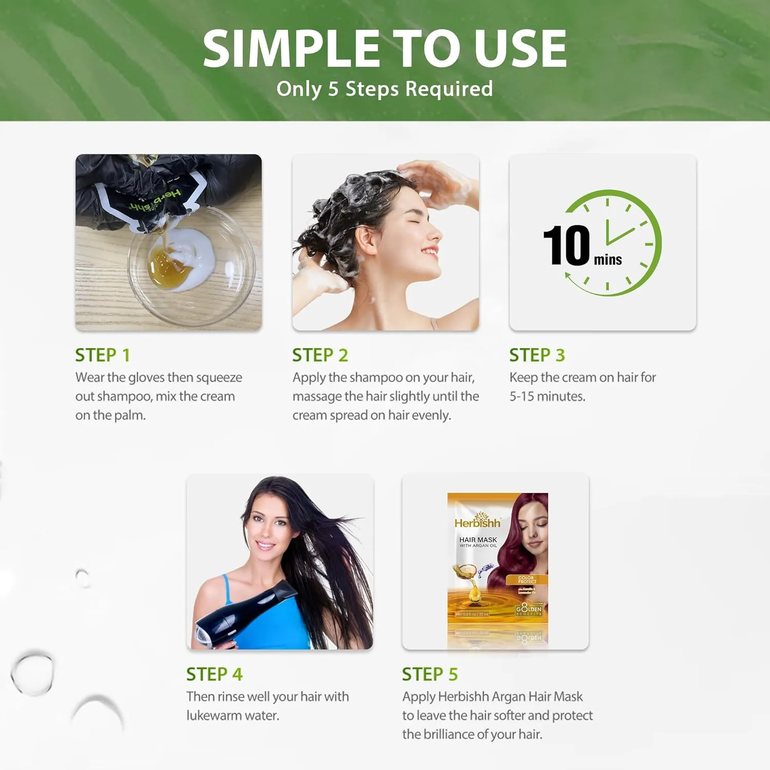 Ammonia Free Black  Hair Color Shampoo 10 Sachet - Herbishh