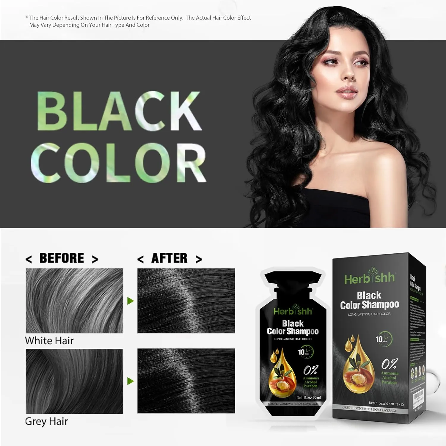 Ammonia Free Black  Hair Color Shampoo 10 Sachet - Herbishh