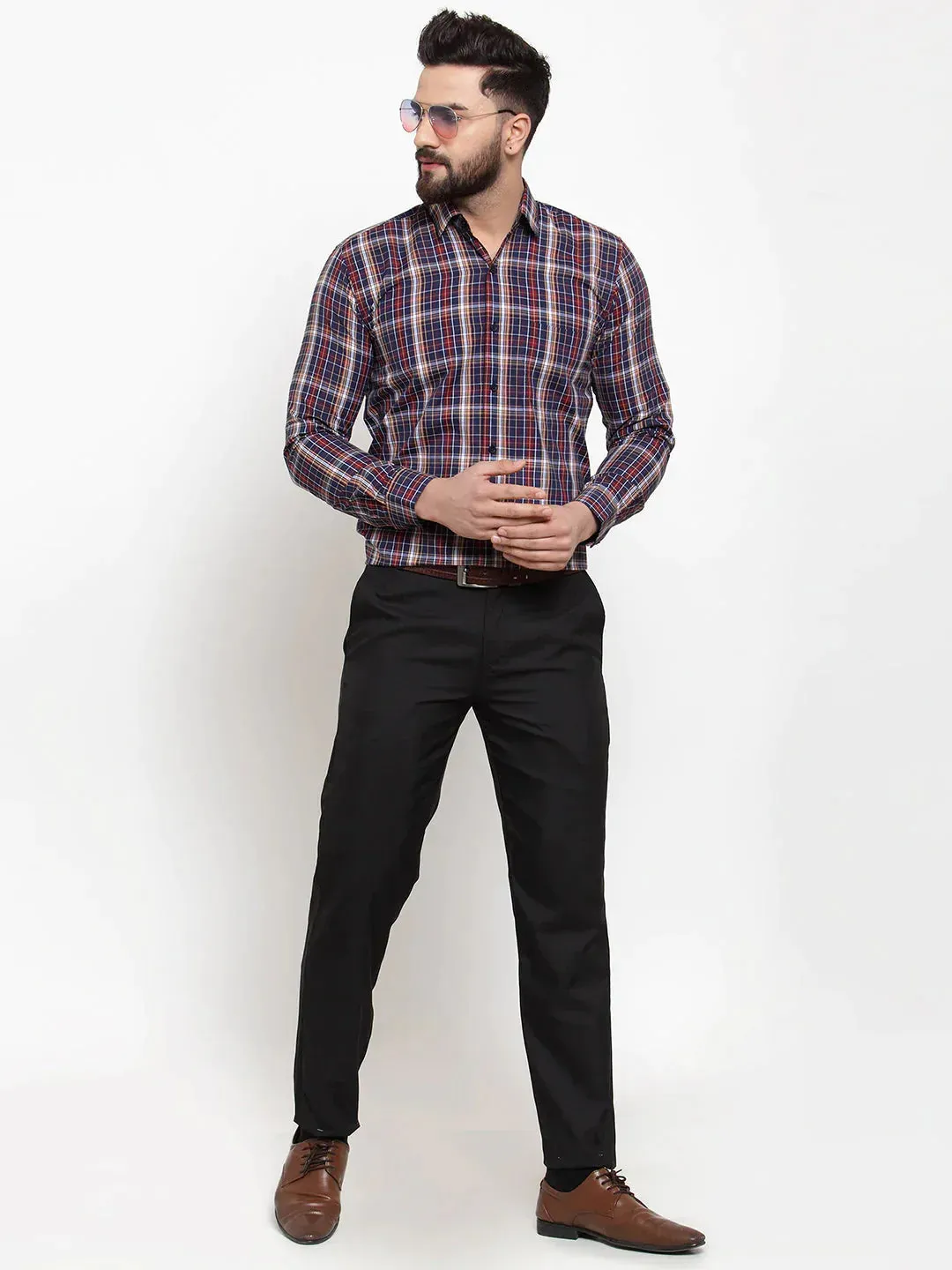 Blue Men's Cotton Checked Formal Shirts