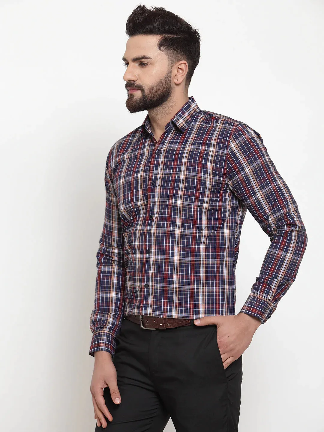 Blue Men's Cotton Checked Formal Shirts