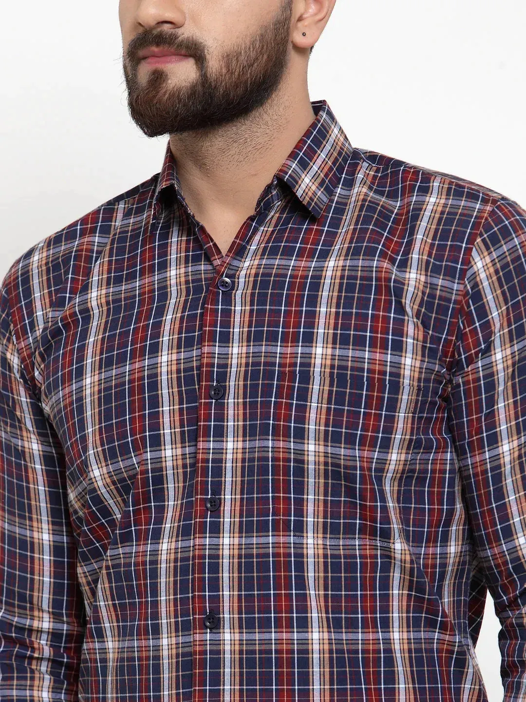 Blue Men's Cotton Checked Formal Shirts