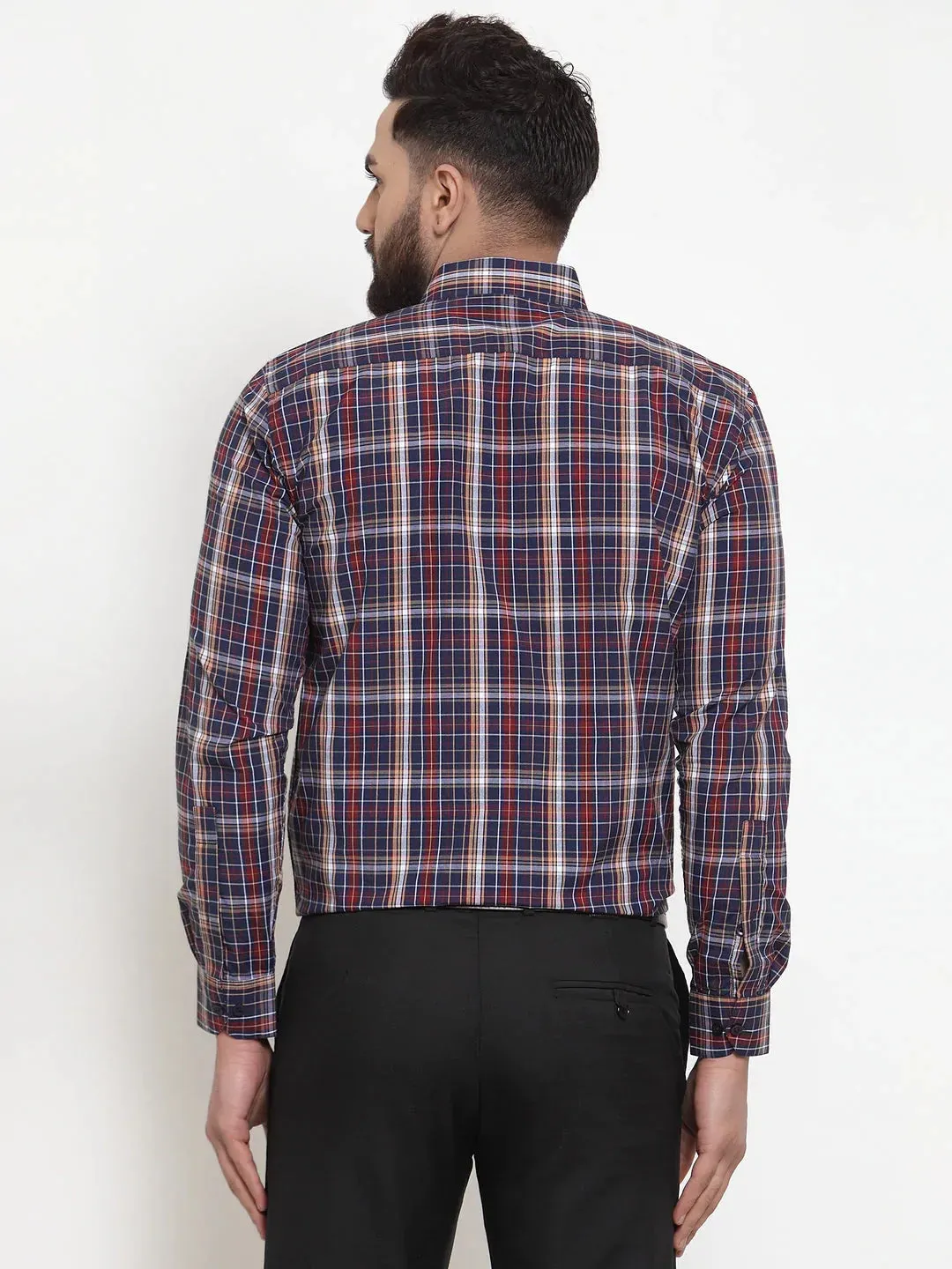 Blue Men's Cotton Checked Formal Shirts