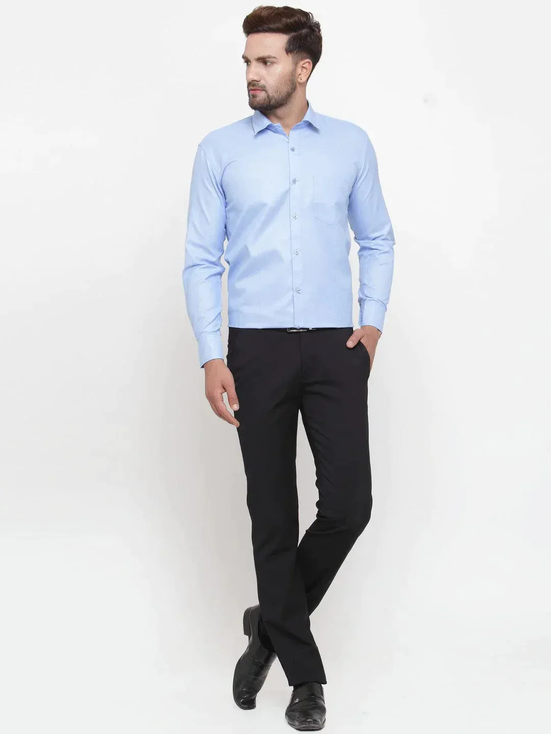 Blue Men's Cotton Geometric Formal Shirts