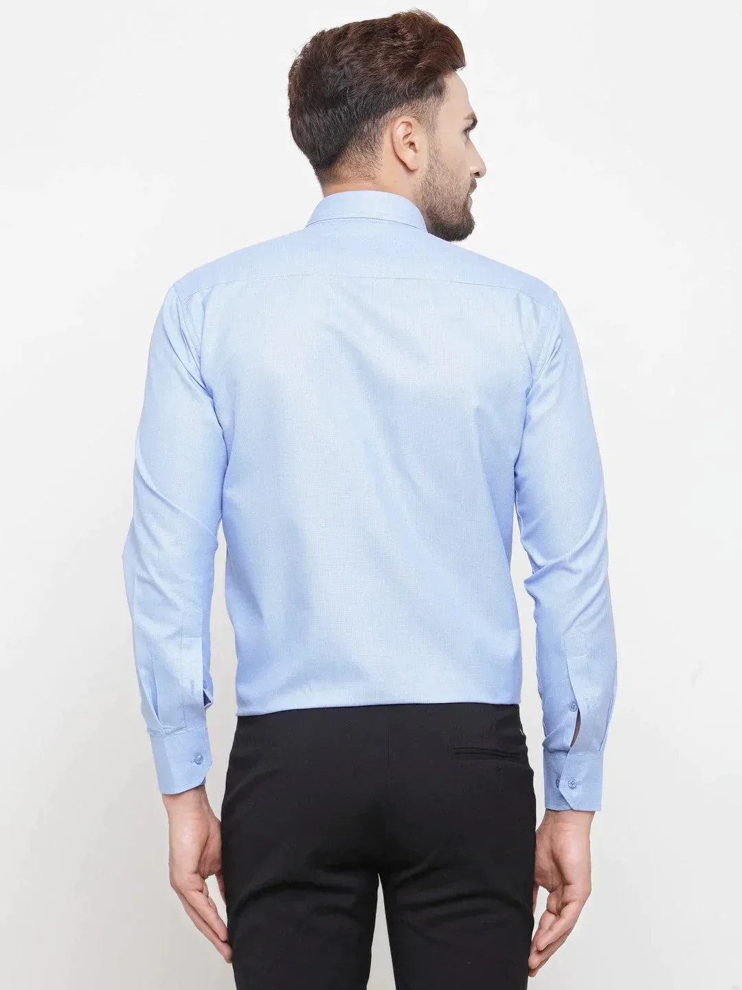 Blue Men's Cotton Geometric Formal Shirts