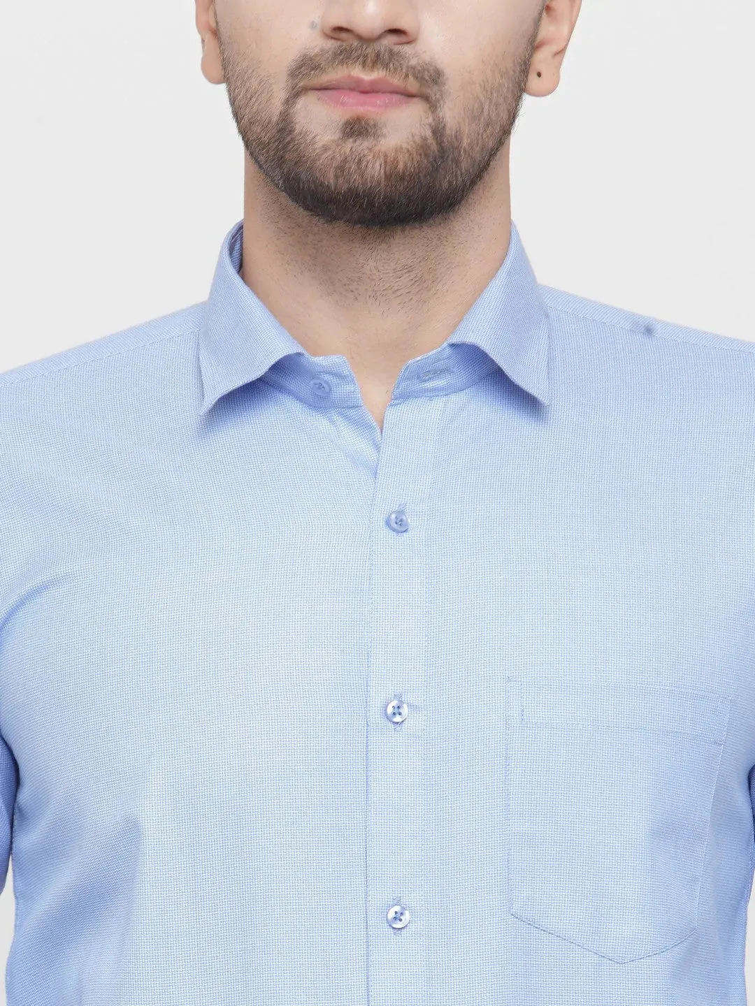 Blue Men's Cotton Geometric Formal Shirts