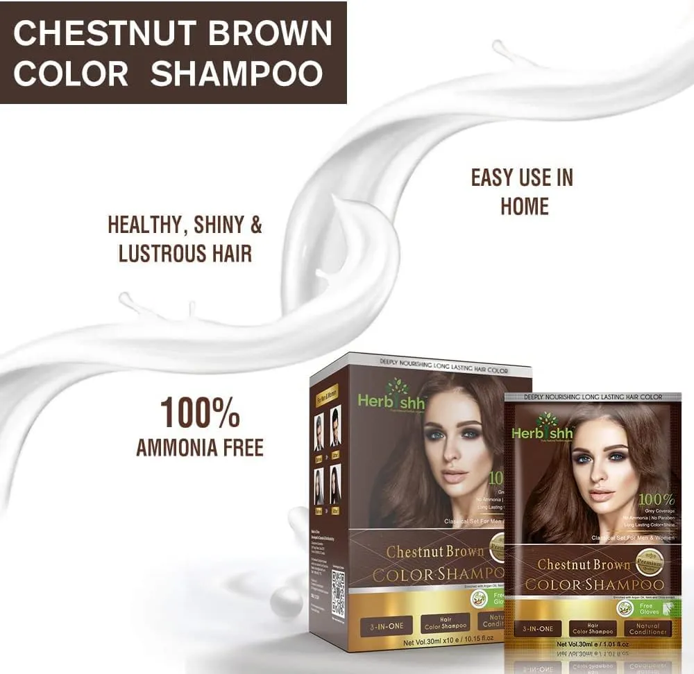 Chestnut Brown Travel size Color Shampoo 10 Sachets - Herbishh