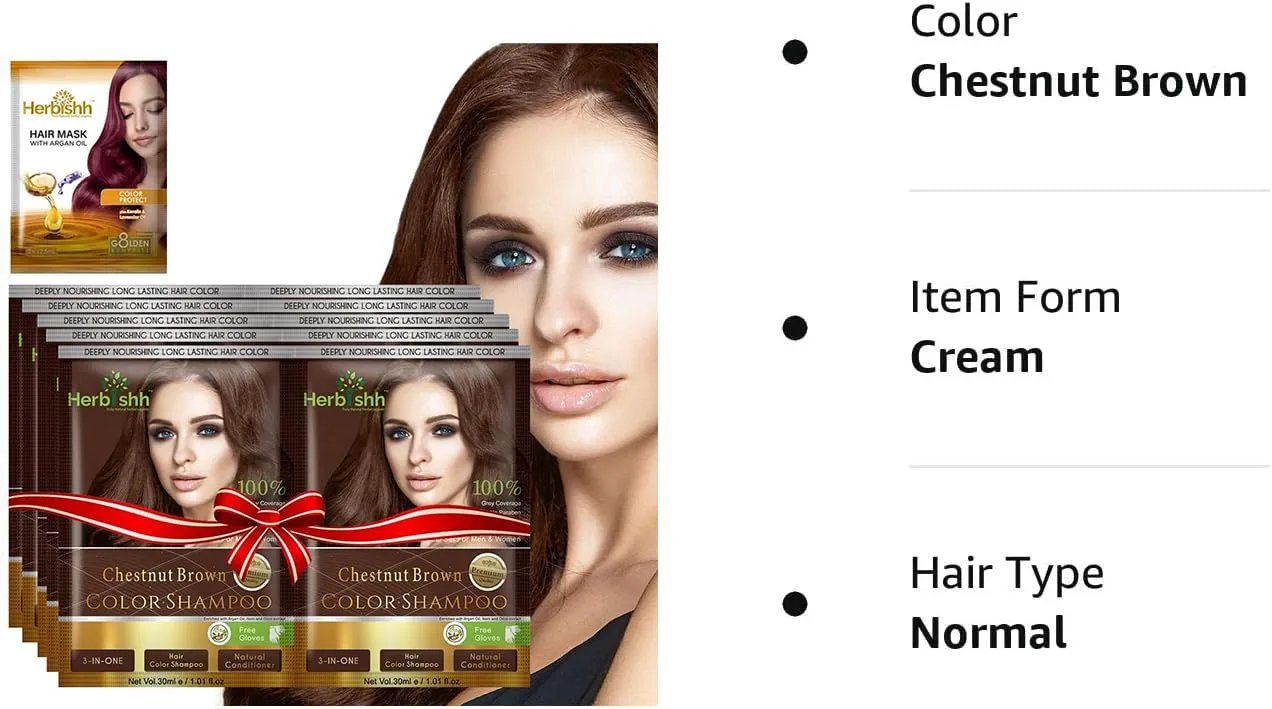 Chestnut Brown Travel size Color Shampoo 10 Sachets - Herbishh