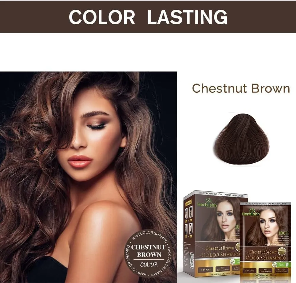 Chestnut Brown Travel size Color Shampoo 10 Sachets - Herbishh