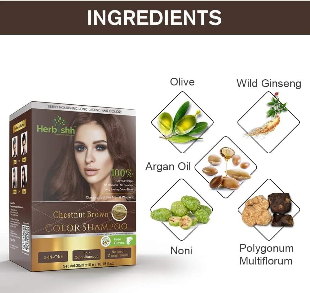 Chestnut Brown Travel size Color Shampoo 10 Sachets - Herbishh