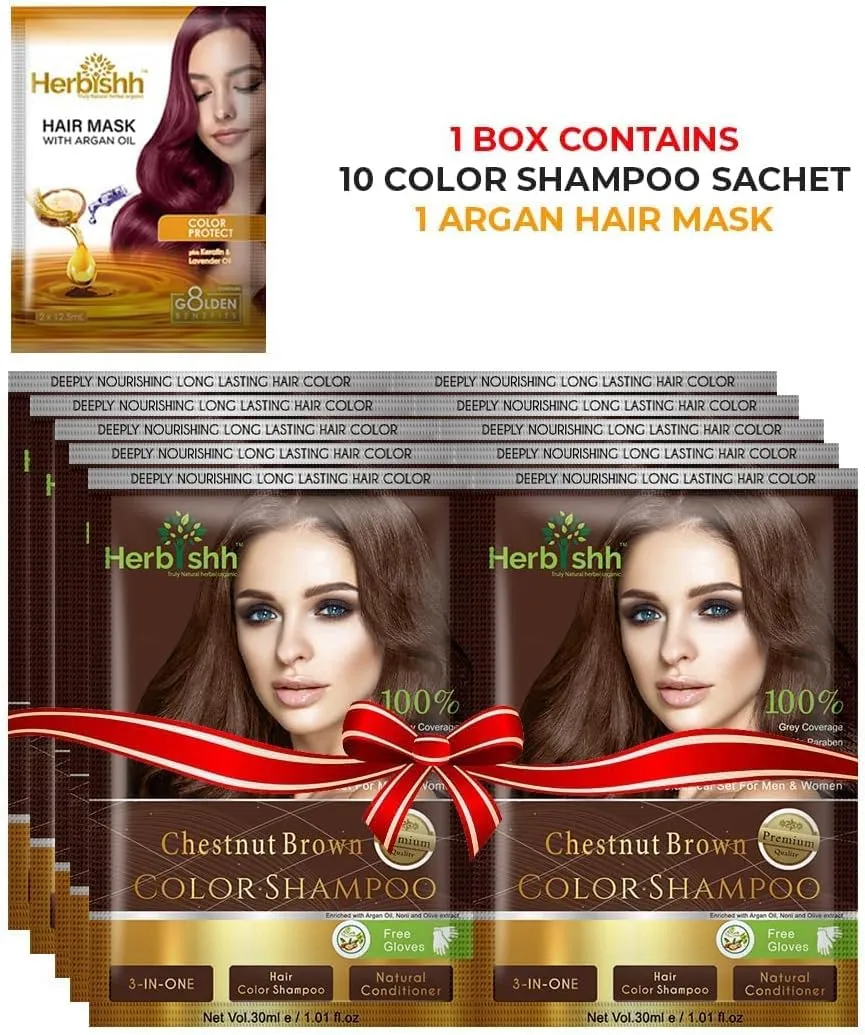 Chestnut Brown Travel size Color Shampoo 10 Sachets - Herbishh