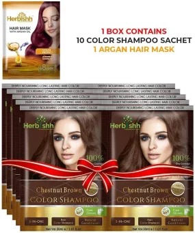 Chestnut Brown Travel size Color Shampoo 10 Sachets - Herbishh