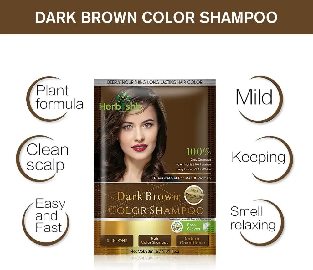 Dark Brown Travel size Color Shampoo Sachets - Herbishh