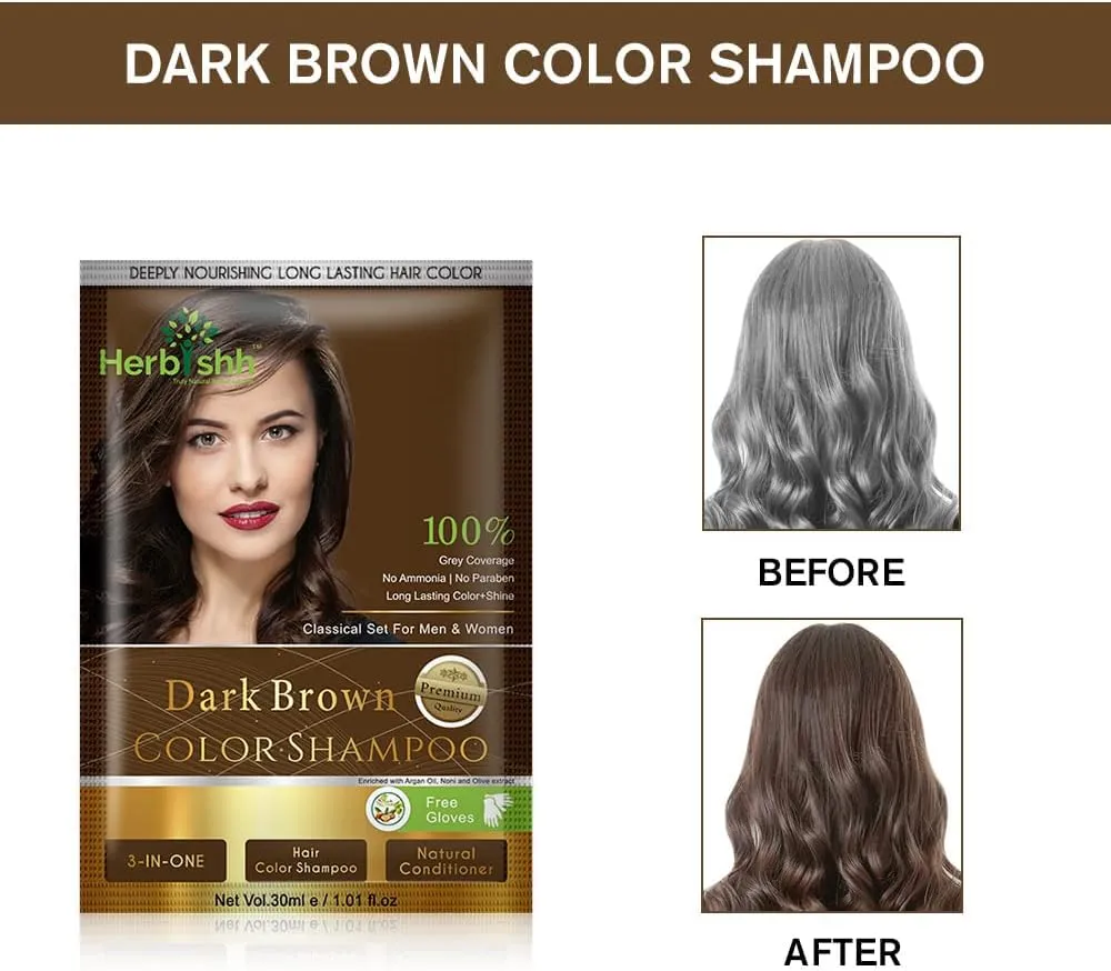 Dark Brown Travel size Color Shampoo Sachets - Herbishh