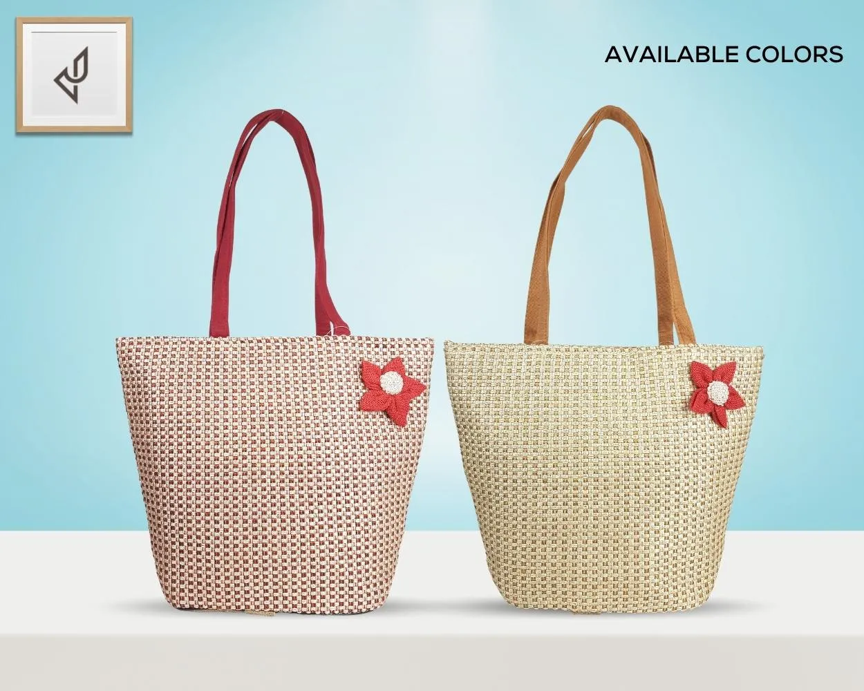Designer Jute Handbag - An Endearingly Crafted Jute Handbag with a Quaint Little Flower (16 x 11 inches)