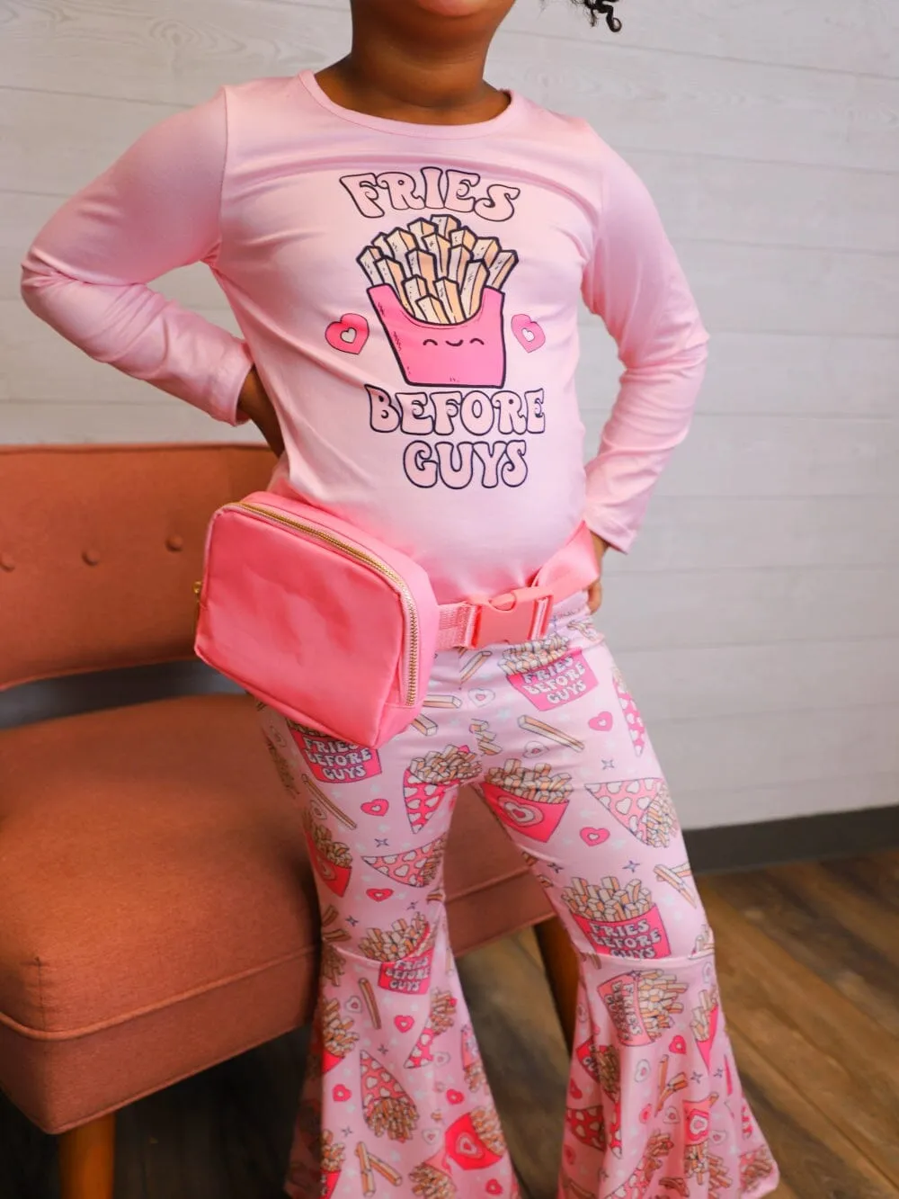 Fries Before Guys Pink Hearts Girls Bell Bottom Outfit