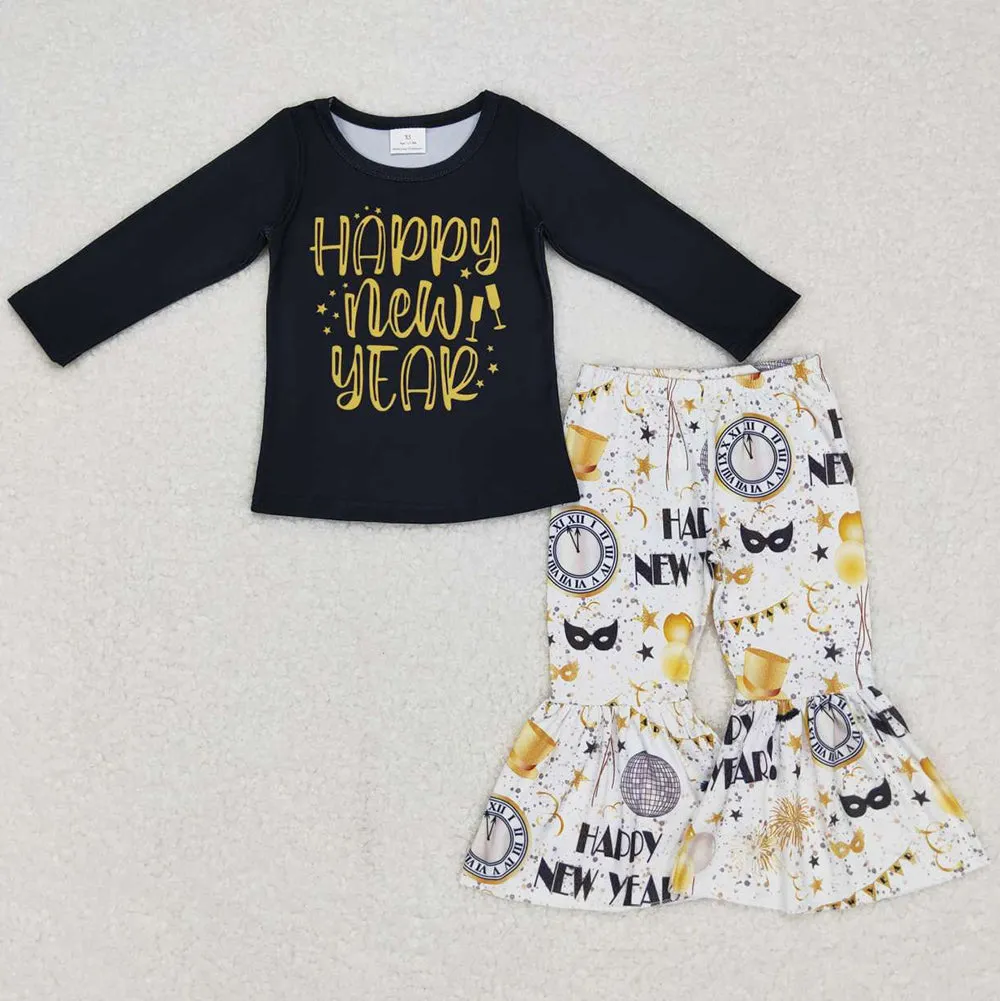Happy New Year Girls Boutique Clothing Bell Pants Sets GLP0817
