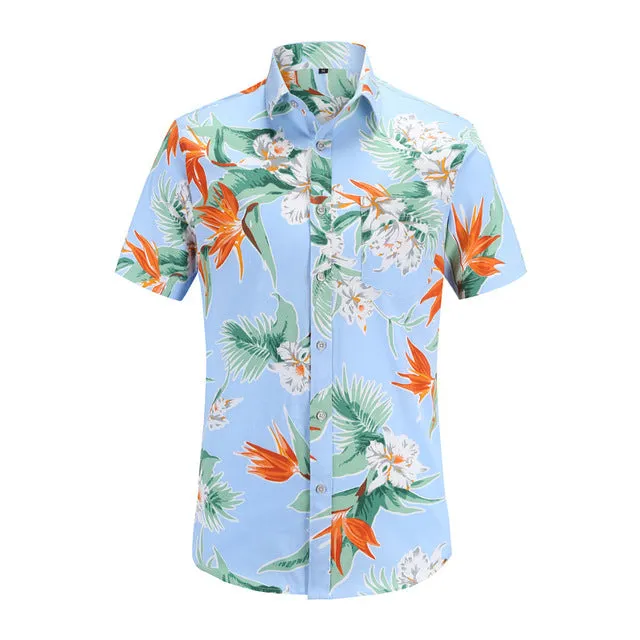 Mens Short Sleeve Beach Hawaiian Shirts Cotton Floral Shirts