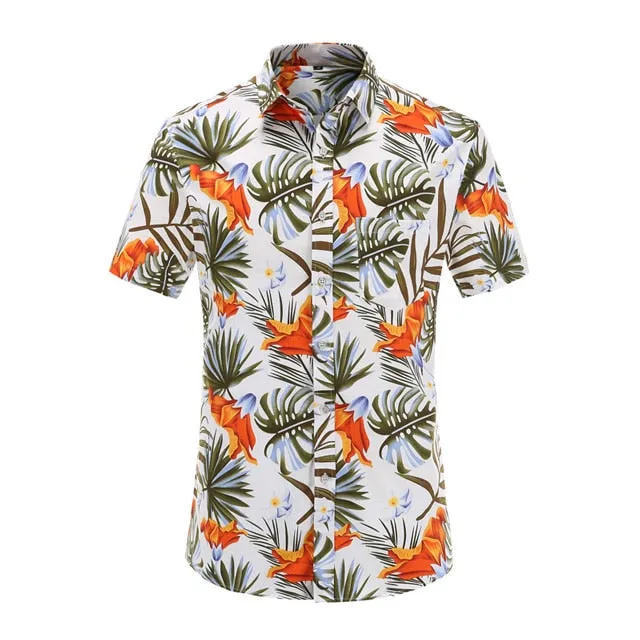Mens Short Sleeve Beach Hawaiian Shirts Cotton Floral Shirts