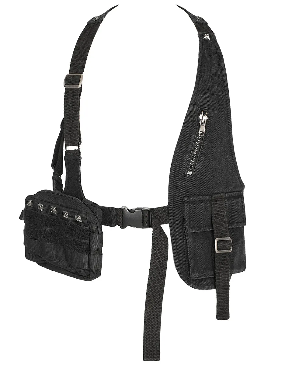 Y1517-BKM Mens Tactical Apocalyptic Gothic Utility Pocket Harness Top