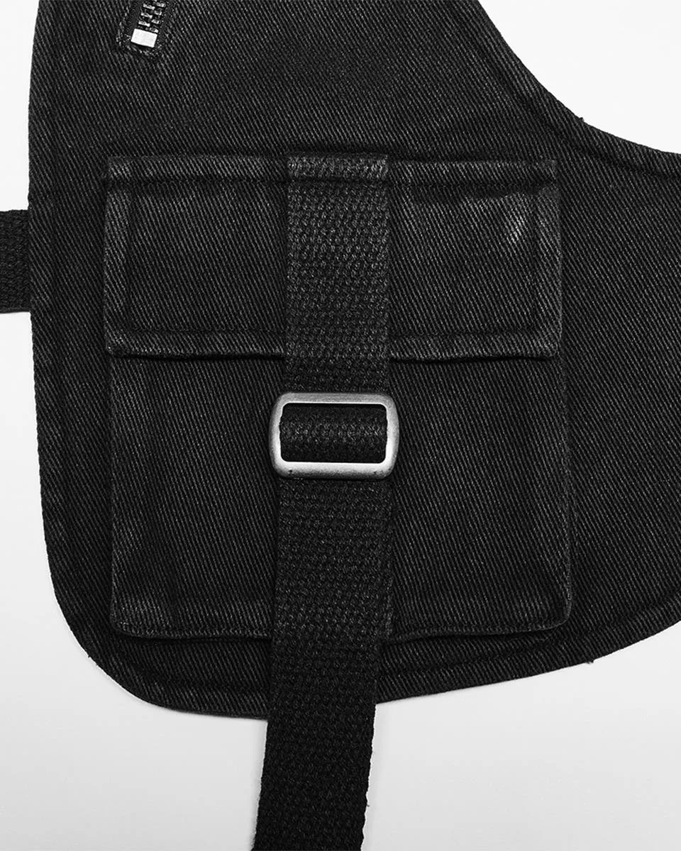 Y1517-BKM Mens Tactical Apocalyptic Gothic Utility Pocket Harness Top